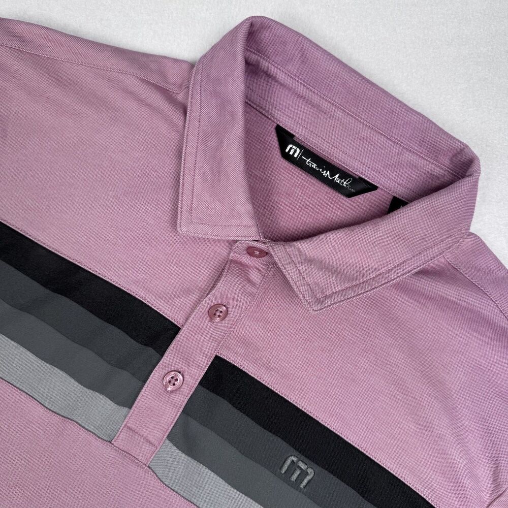 Travis Mathew Men's Polo Shirt Medium Short Sleeve Golf Mauve Pink Color Block